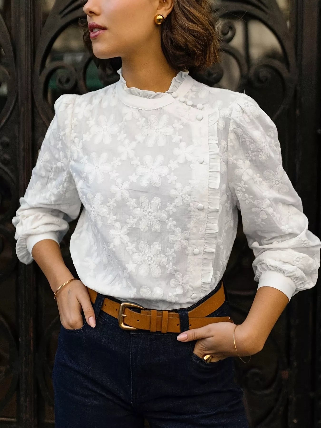 Floral Embroidered Ruffle Trim Blouse White d11198e0a8c74d06ac7086fee58d3524-Max-Origin