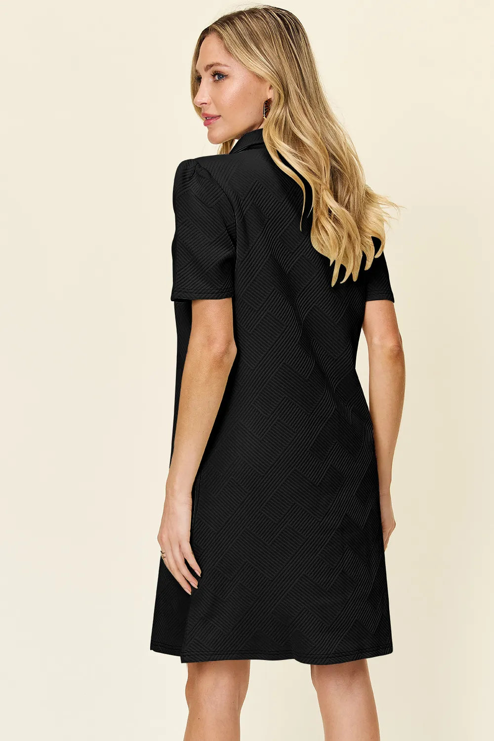 Double Take Full Size Texture Collared Neck Short Sleeve Dress d11750f8-7a36-4829-b263-90e734e1e44e-Max