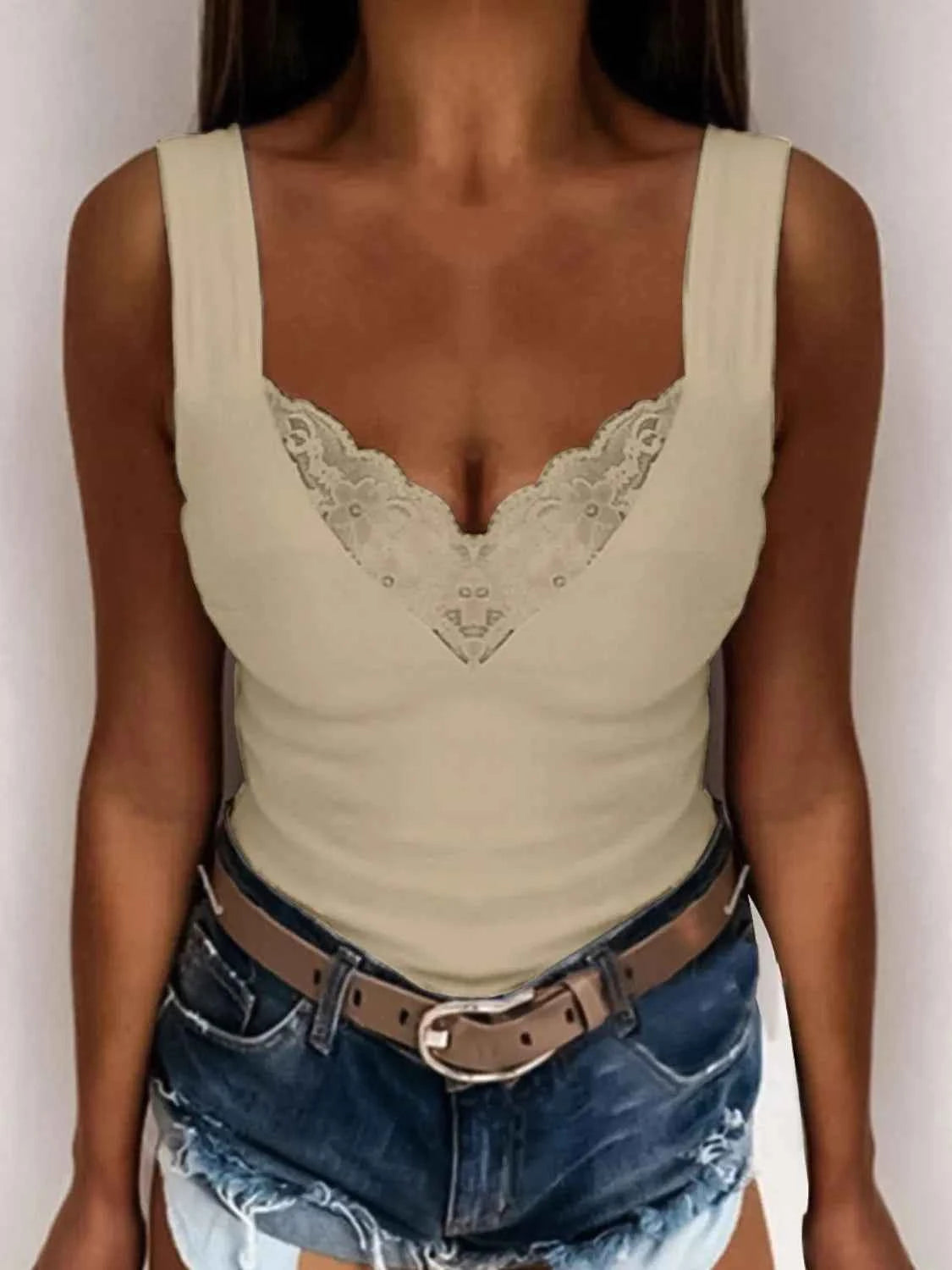 Full Size Lace Detail V-Neck Tank Plus Size Khaki d11d2368-a96d-4598-85a6-ceb35f1d81ec-Max-Origin