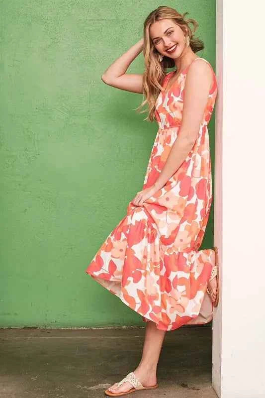 Lime 'N' Chili Sleeveless Floral Print V-Neck Midi Dress d11dbe6c1f024ca2af5bb73b60bf74a4-Max-Origin