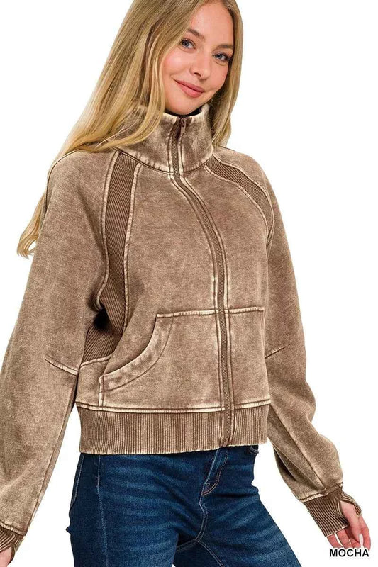 Zenana Acid Wash Zip Up Fleece Jacket d1202da2552c4232ab44b257e399d606-Max-Origin