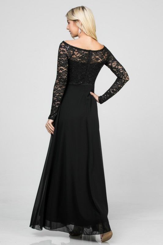 Women’s Long Sleeve Lace Evening Gown – A-Line Chiffon Maxi Dress d124b37b-69b6-4e17-97cc-d5e5c4a5db22