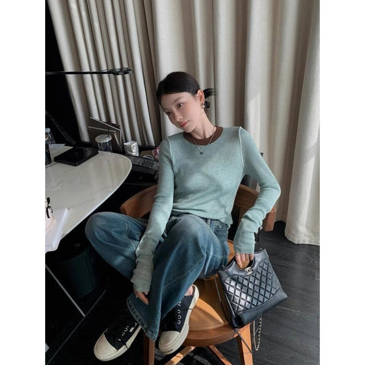Women's Casual Round-Neck Color-Block Patchwork Top d1280807-fbb3-4f02-94f2-8472c9edcf3f