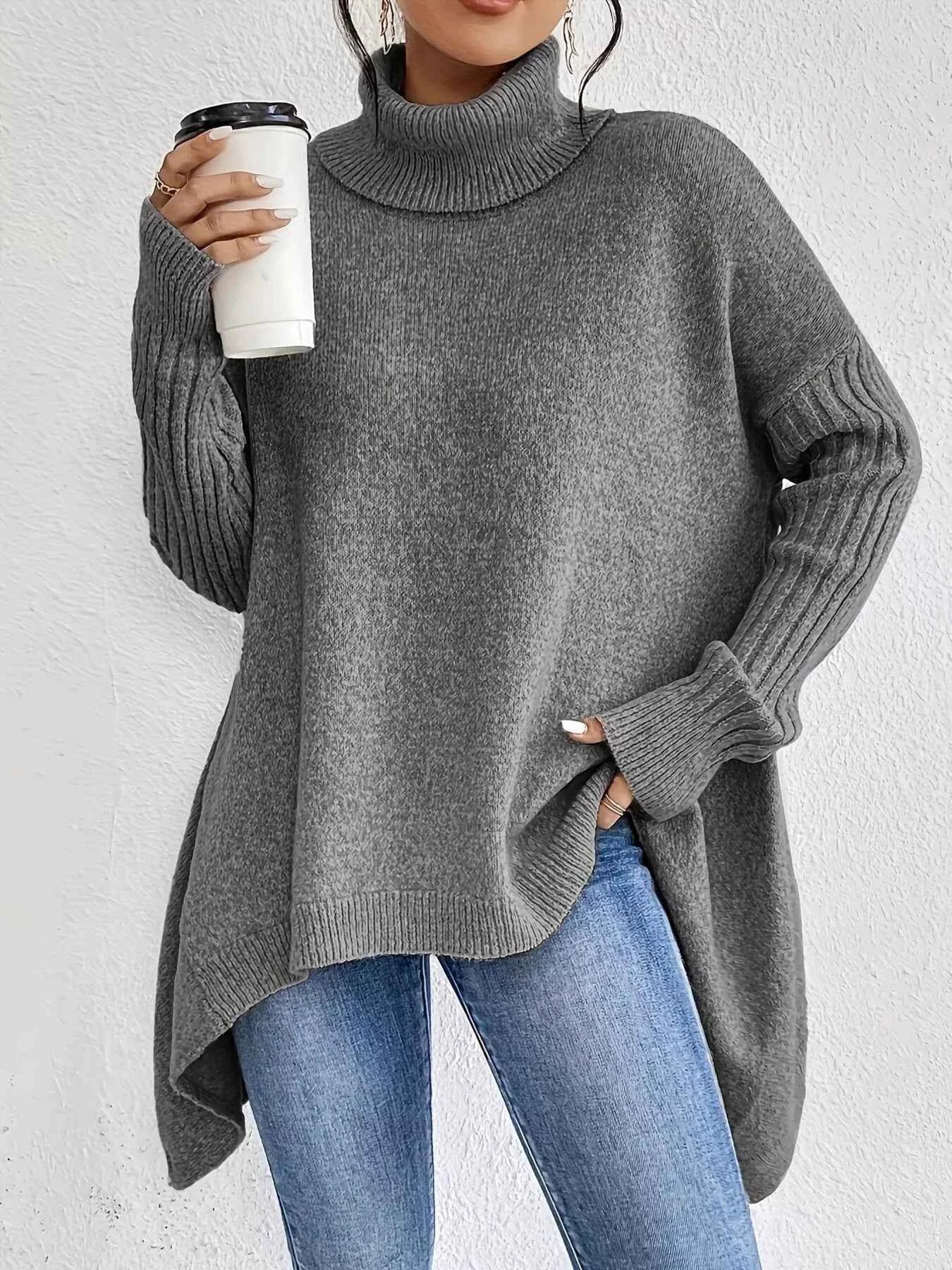 Turtleneck Dropped Shoulder Sweater Gray d12c5b12d76b4d21bf8277bb91236bd4-Max-Origin