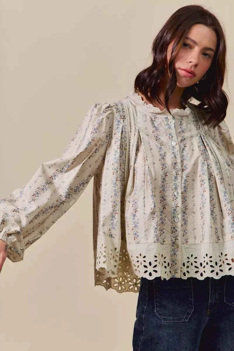 SO ME Floral Print Lace Button Down Shirt d12e031bd95740348b340374e8b3fe12-Max-Origin