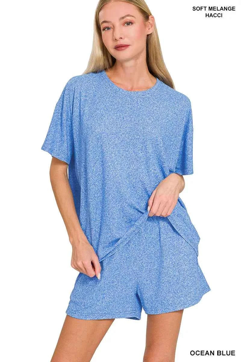 Zenana Soft Melange Short Sleeve Tee and Shorts Set OCEAN BLUE d12f17729aef4e71bfed6bccd63af3d1-Max-Origin