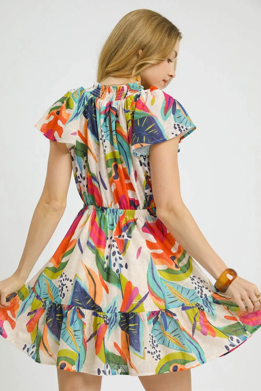 Umgee Printed Tie Neck Ruffled Hem Dress d130820e-13c8-447a-929f-7a3c8060276b-Max-Origin