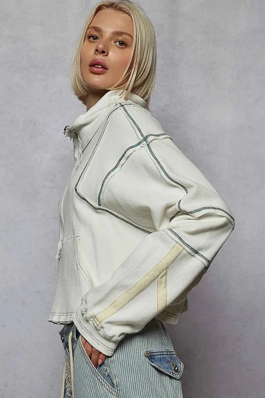 Contrast Stitching Zip Front Sweatshirt d132f47e-eeae-4a95-8321-96f756b991ad-Max-Origin