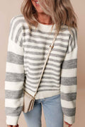 Gray Stripe Drop Shoulder Crew Neck Sweater Gray Stripe 42%Acrylic+30%Polyester+28%Polyamide d1331f72b97288aa