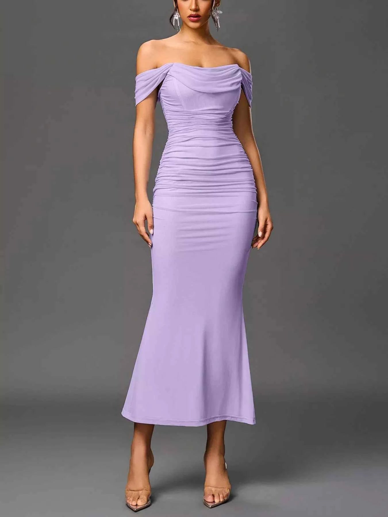 Off-Shoulder Ruched Mermaid Maxi Dress Pink Purple d1452e10-538a-49a0-ae7a-bac420b346c6-Max-Origin