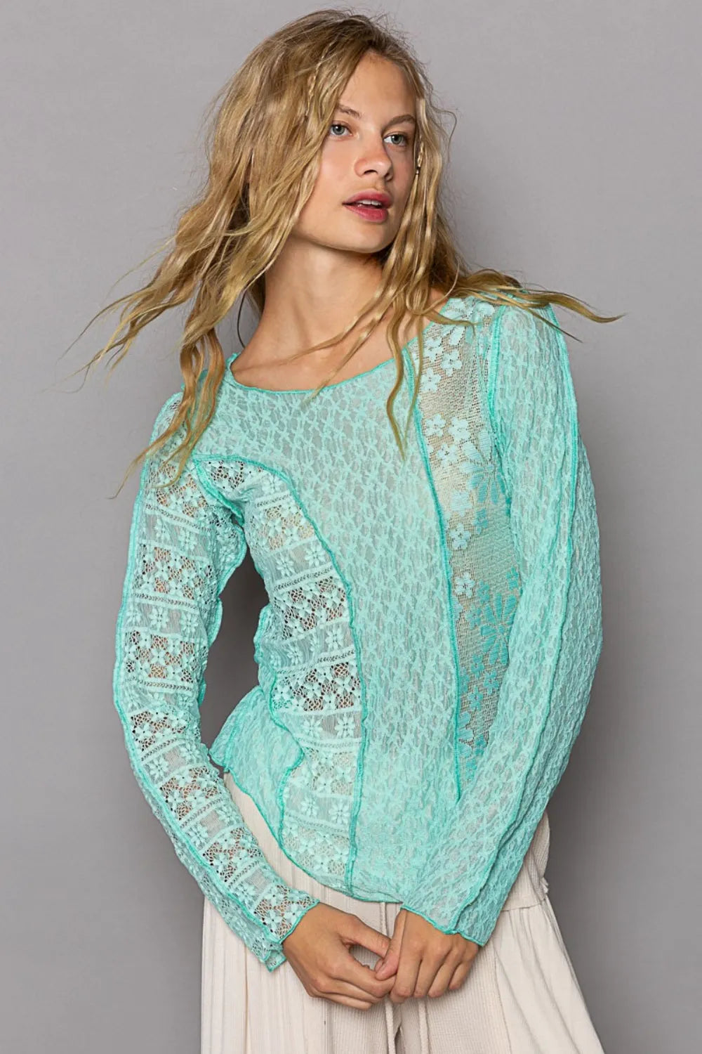 POL Exposed Seam Long Sleeve Lace Knit Top d1474308-7a7b-454e-9fe6-34e007860458-Max