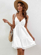 Surplice Summer Mini Dress with Tassel Hem d1532dc3ef1d472a8dcdf2429533a01a-Max-Origin