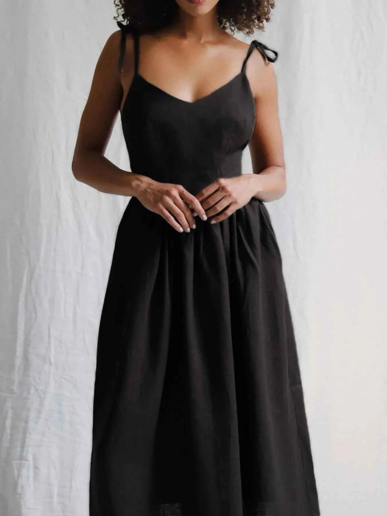 V-Neck Tie Shoulder Maxi Dress Black d156437f-2d0f-4a2a-a3cb-54f9b5c6f479-Max-Origin