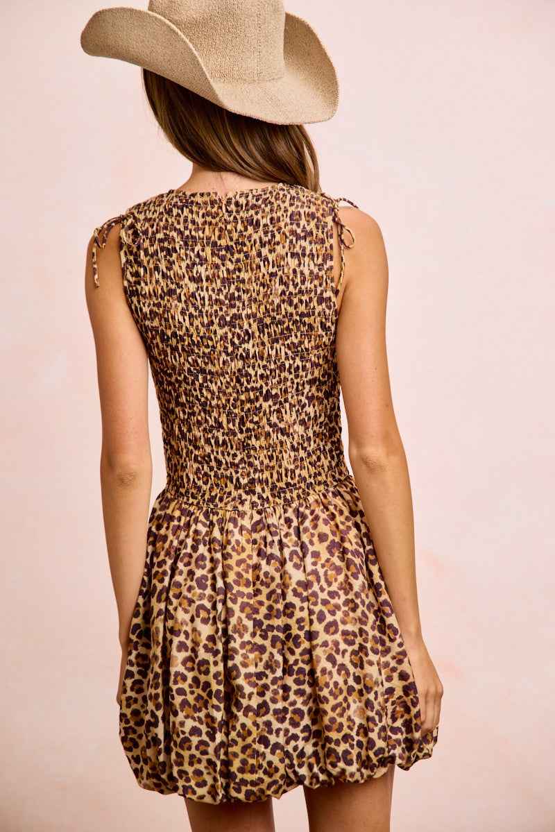 BiBi Leopard Bow Tie Attachable Puff Sleeves Dress d1575364126c40939a5cd0acc07a45e4-Max