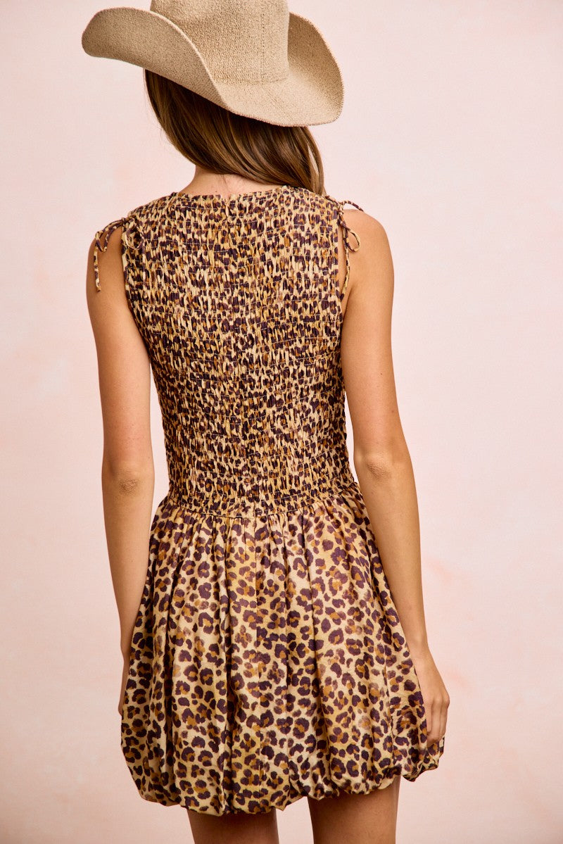 BiBi Leopard Bow Tie Attachable Puff Sleeves Dress d1575364126c40939a5cd0acc07a45e4-Max