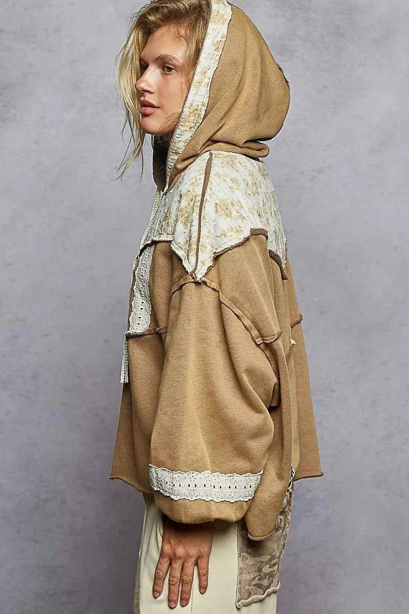 POL Drawstring French Terry Hoodie with Gauze Print Patch d16600d7-62d0-4d06-b1b6-3848109bcccd-Max-Origin