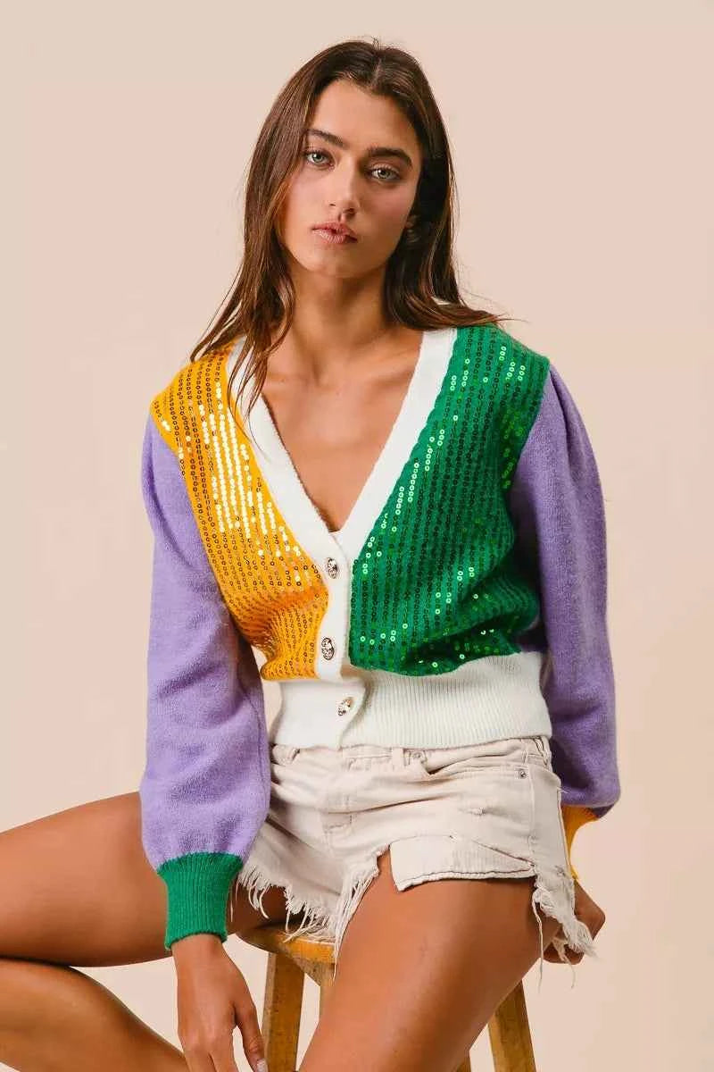 BiBi Mardi Gras Color Block Sequin Sweater Cardigan d16ae3e979d142e3baf0cdec40d6b25f-Max-Origin