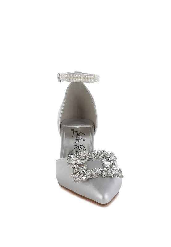 Onkana Diamante Brooch Kitten Heel Sandals d16f9923-42d6-461b-9778-00ece54d63ab