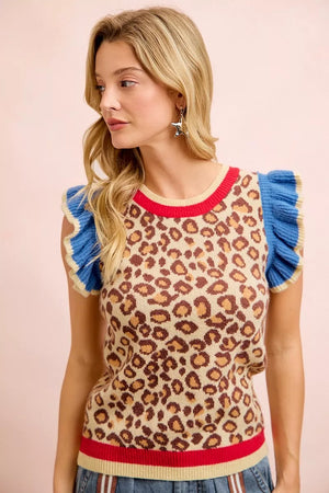 4th Of July Leopard Ruffled Detail Knit Top LEOPARD RED BLUE d170bac3-1c45-46f3-948c-40c63106e6e5-Max-Origin