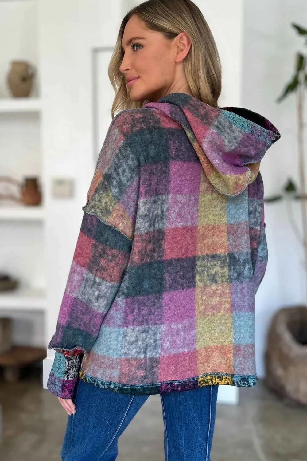 Double Take Full Size Plaid Dropped Shoulder Fleece Hoodie d17809a3-4224-4dff-84bd-b8f2e632d7e0-Max