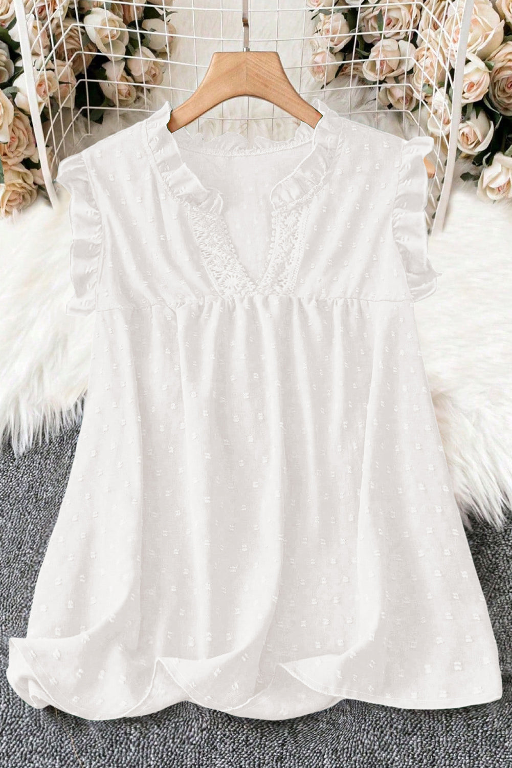 White Plus Size Swiss Dot Ruffle Lace Trim V Neck Tank Top d17c93092848e78e