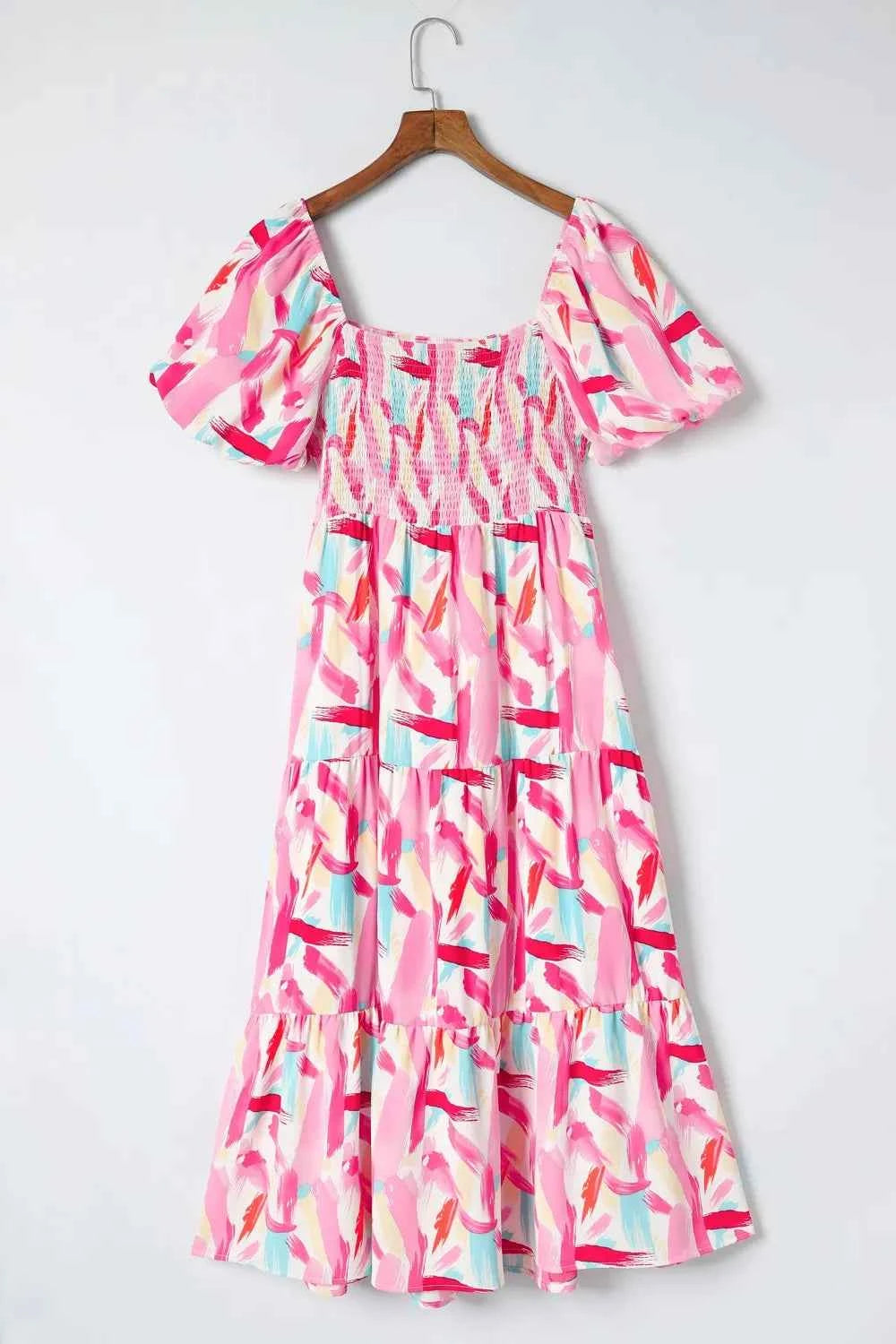 Geometric Print Puff Sleeve Square Neck Midi Dress d180529e-bd77-4706-8bd8-060511c2742a-Max-Origin