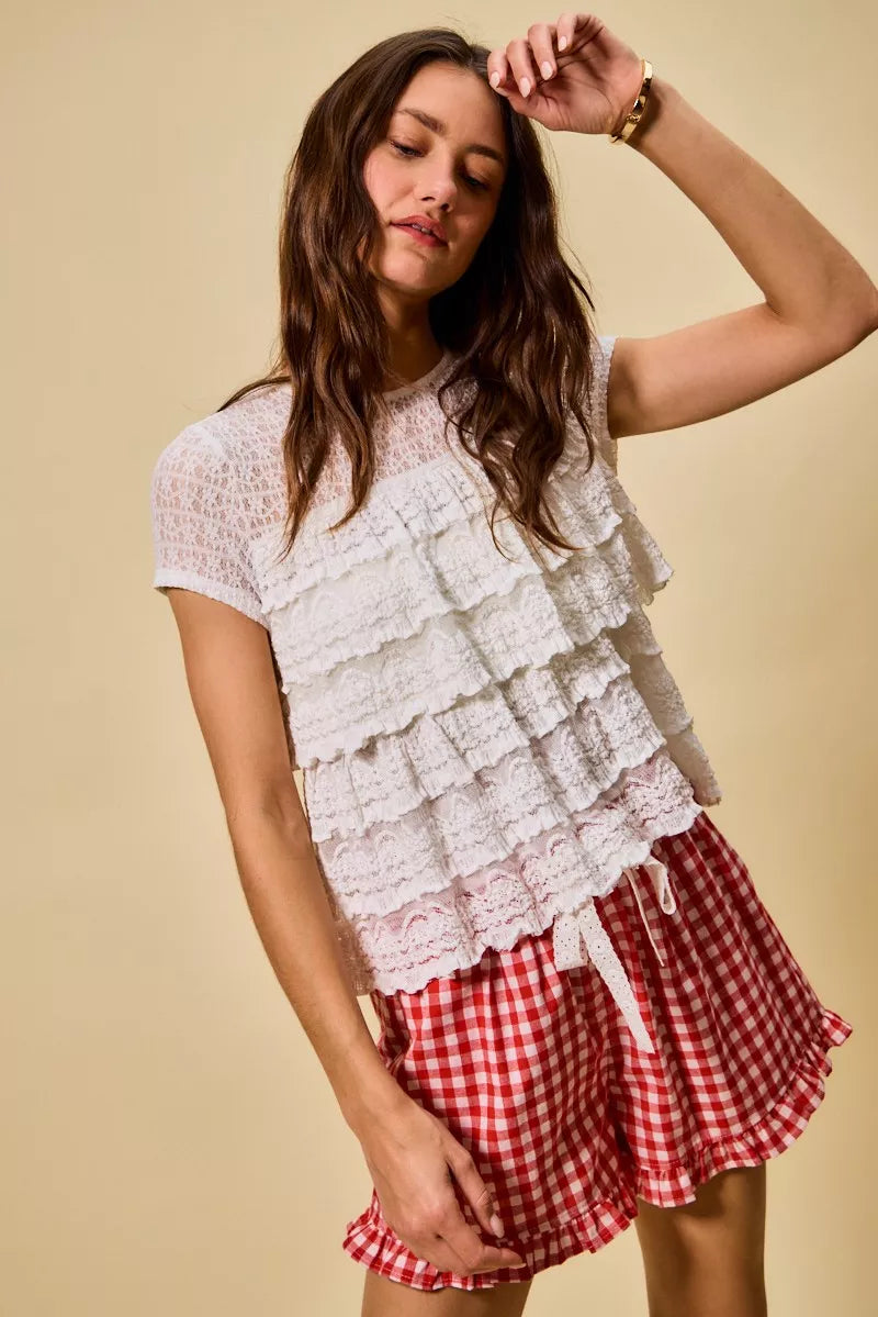 SO ME Ruffle Tiered Stretch Lace Short Sleeves Knit Top d1831e44370c4036bb9b46149a5885f6-Max-Origin