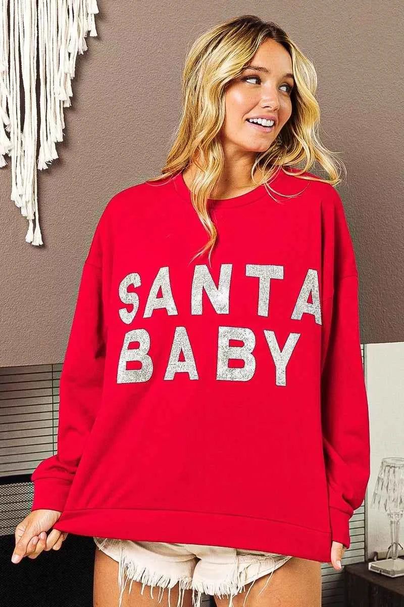 BiBi Santa Baby Lettering Christmas Sweatshirt RED d18579a08af74fe88a55cef05e22aaa9-Max-Origin