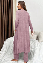 Dark Grey 3pcs V Neck T Shirt Ribbon Knot Pants Open Duster 3pcs Lounge Set d189104cb556185c