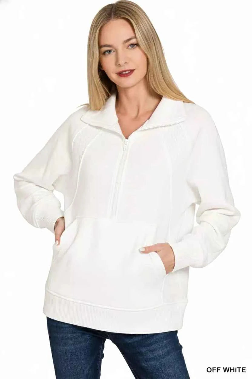 Zenana Half Zip Fleece Sweatshirt with kangaroo Pocket d18cad7f-ce96-4464-b937-c33eaa1d8fcf-Max-Origin