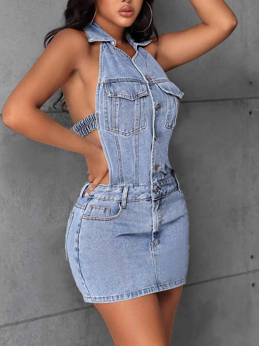 Backless Sleeveless Button Front Denim Mini Dress Blue d19f5fe23bee4357a778ca26627952f0-Max-Origin