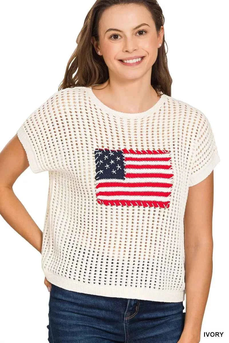 Zenana Viscose American Flag Openwork Knit Top IVORY d1a1e82624884272b3cb4219c8d5c4bb-Max-Origin