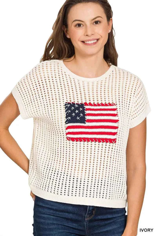 Zenana Viscose American Flag Openwork Knit Top IVORY d1a1e82624884272b3cb4219c8d5c4bb-Max-Origin