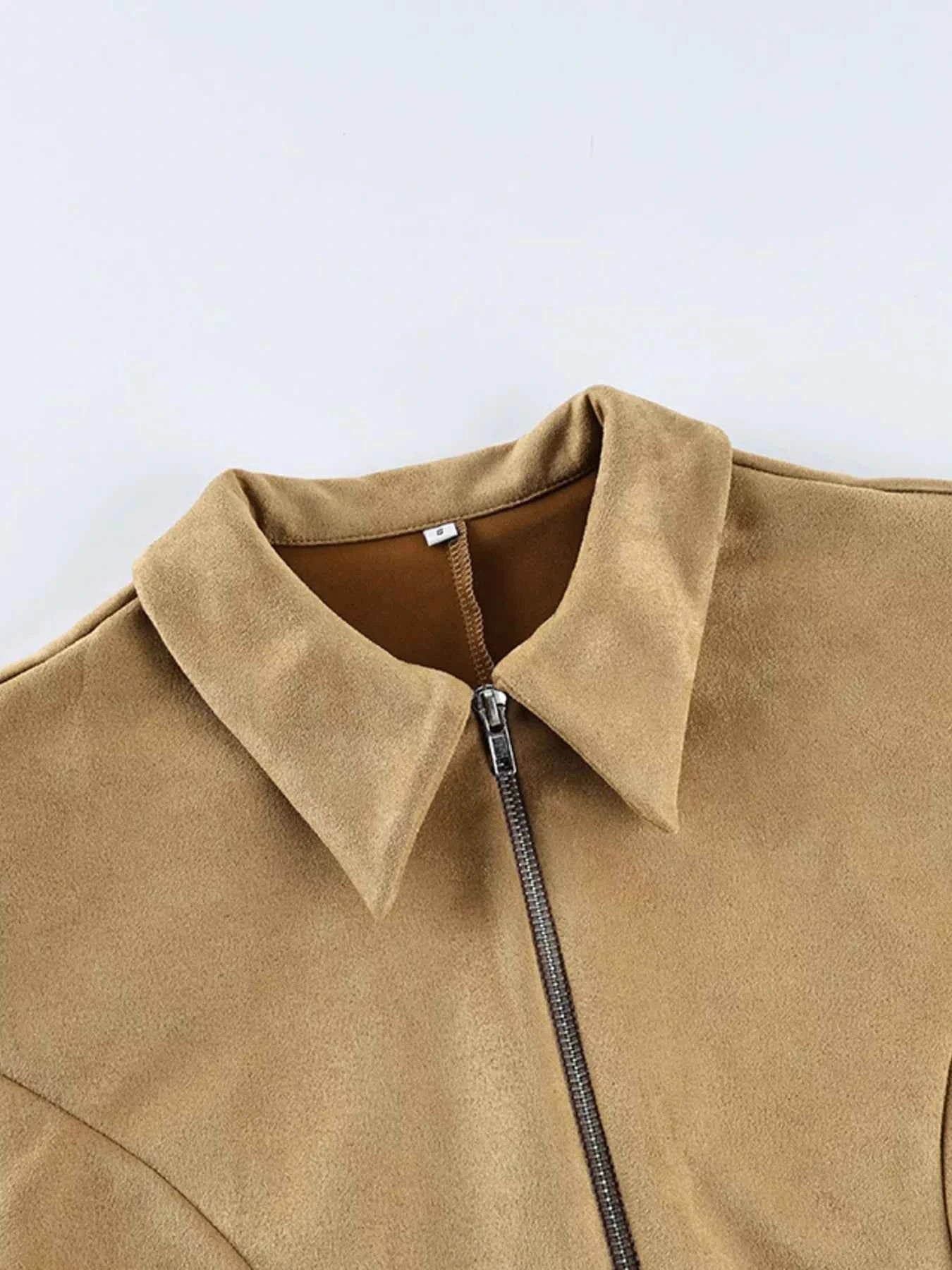 Suede Zip-Up Fitted Jacket d1a29ec7bb7a4c399fbf8cad57293056-Max-Origin