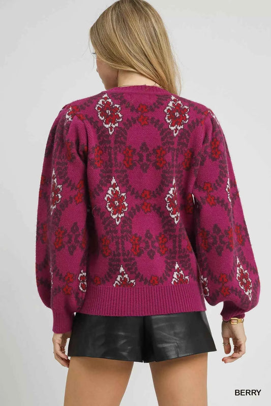 Boho Patterned Long Sleeve Sweater d1a4bb39-cf3b-4264-b8b8-13b04e5c2054-Max-Origin