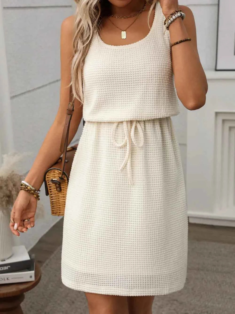 Waffle-Knit Drawstring Mini Tank Dress d1a62878-2c58-4f08-b8de-32fb27c742e7-Max