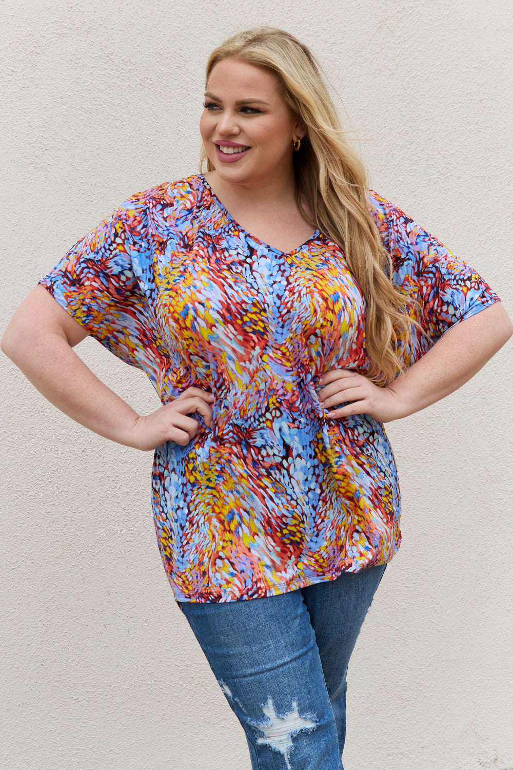 Be Stage Full Size Printed Dolman Flowy Top d1aa37e8410a4729864e5414c2883d4f-Max