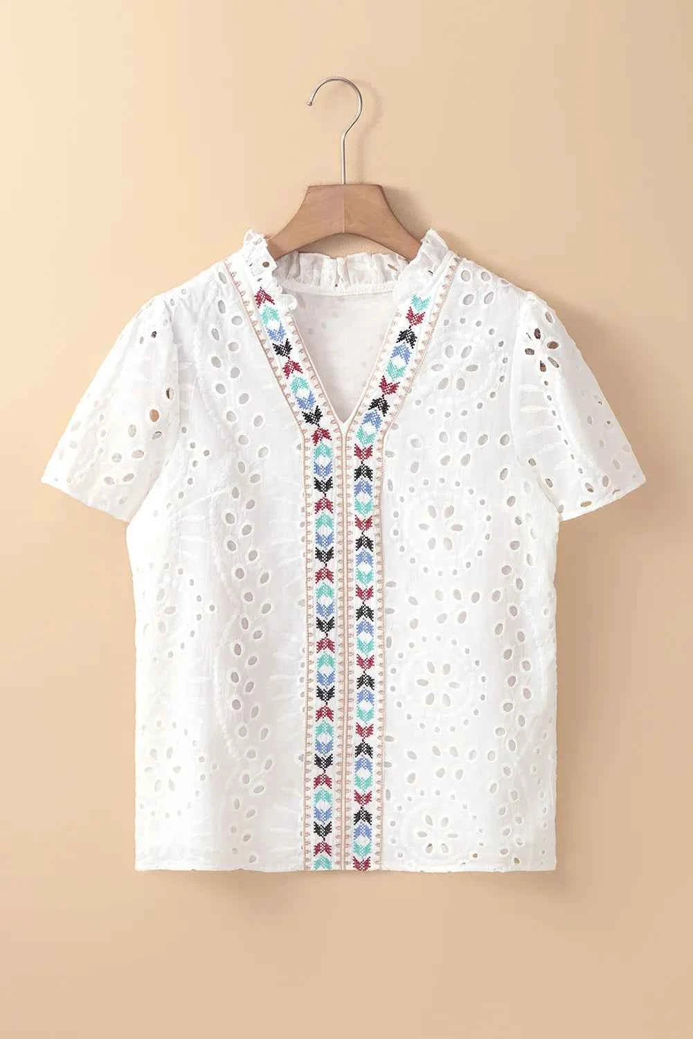 Eyelet Frill Short Sleeve Blouse d1aa70ce-b23f-48d4-8c2f-87a09174b4f8-Max