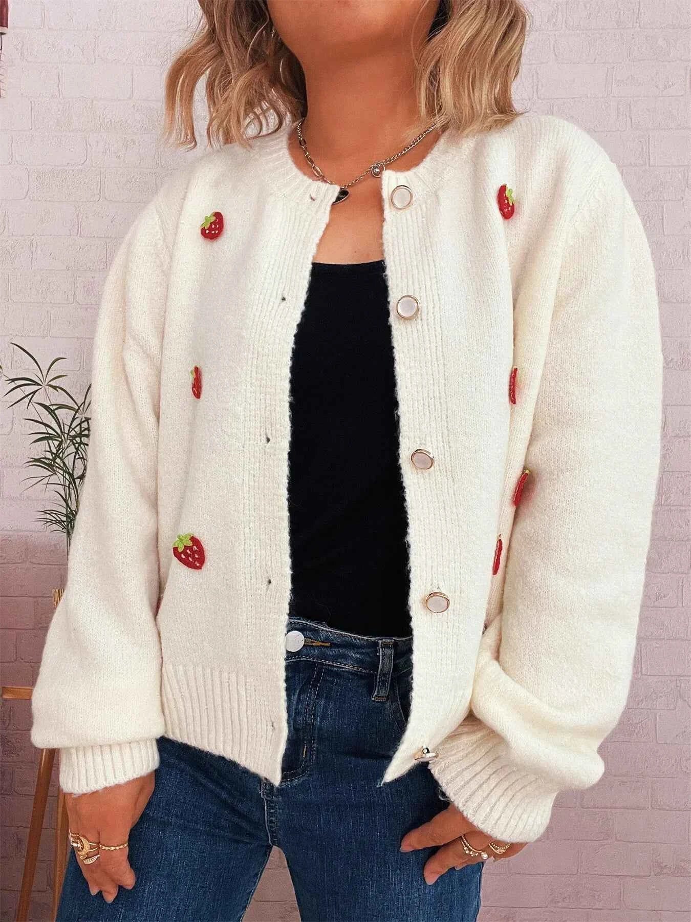 Strawberry Button Up Long Sleeve Cardigan d1b2056eb5e048b0a1a5fde6ff9ecbda-Max-Origin