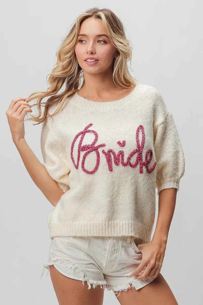 BiBi Metallic Letter Short Puff Sleeve Hairy Sweater d1b4ffeac01b48448af65f8ec0338b35-Max-Origin