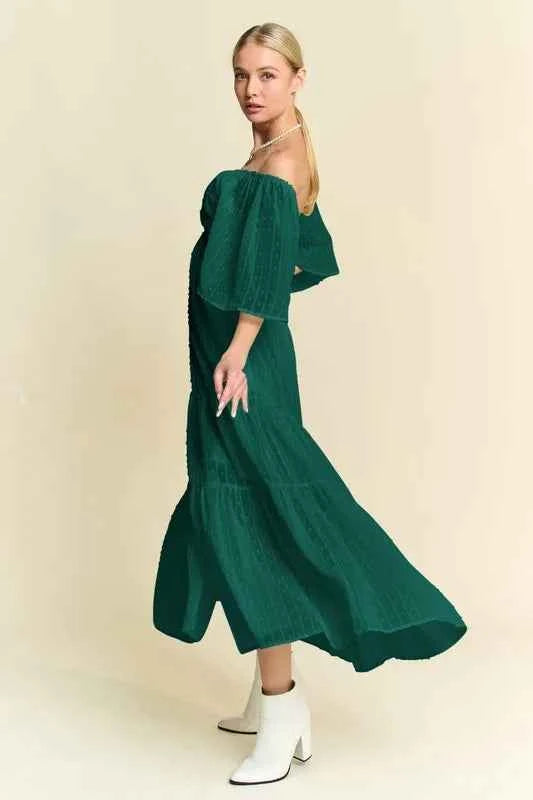 Davi & Dani Swiss Dotted Ruched Ruffle Open Back Midi Dress d1b51c81913b4b0d9d0193b4bf1e3ecc-Max-Origin