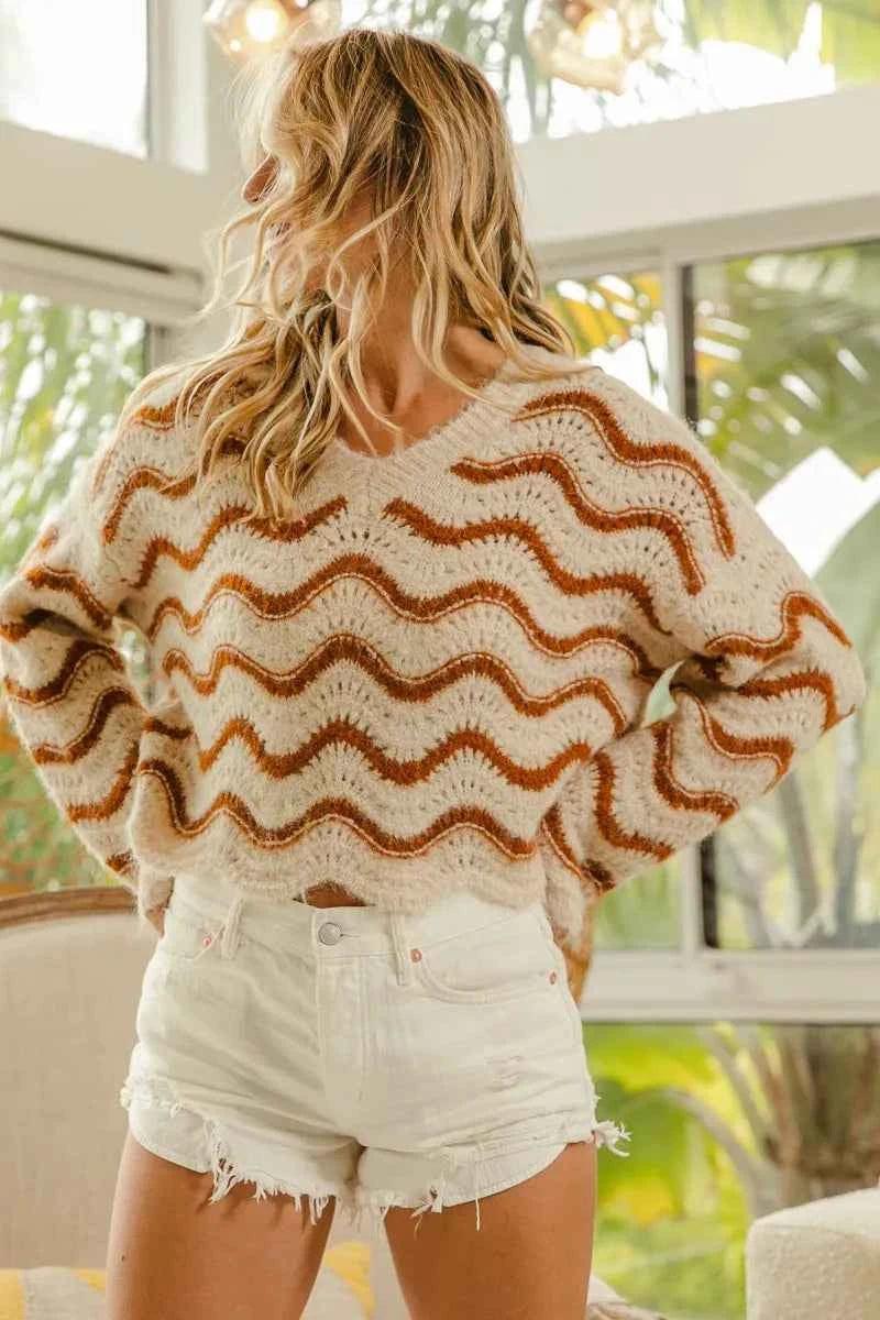 BiBi Wavy Stripes V-Neck Cropped Sweater d1b71400f3ee41b28e8a1fdd8de58153-Max-Origin