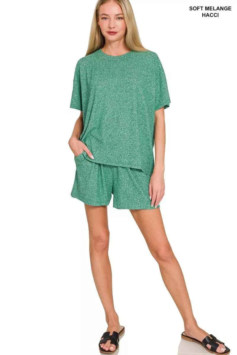 Zenana Soft Melange Short Sleeve Tee and Shorts Set d1bd795593254ff09790a44c52e7bb0b-Max-Origin