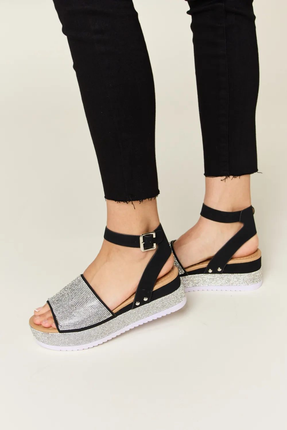 Forever Link Rhinestone Buckle Strappy Wedge Sandals d1c122bc-bf6a-4bc5-9c90-e5864342a487-Max