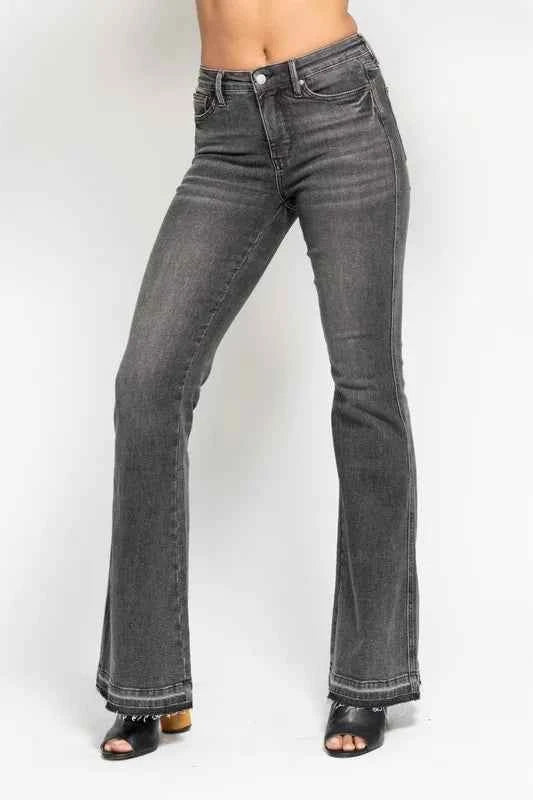 Full Size Mid Rise Tummy Control Washed Gray Release Hem Flare Jeans Plus Size d1cedcfb891c44c795ff415f61630b91-Max-Origin
