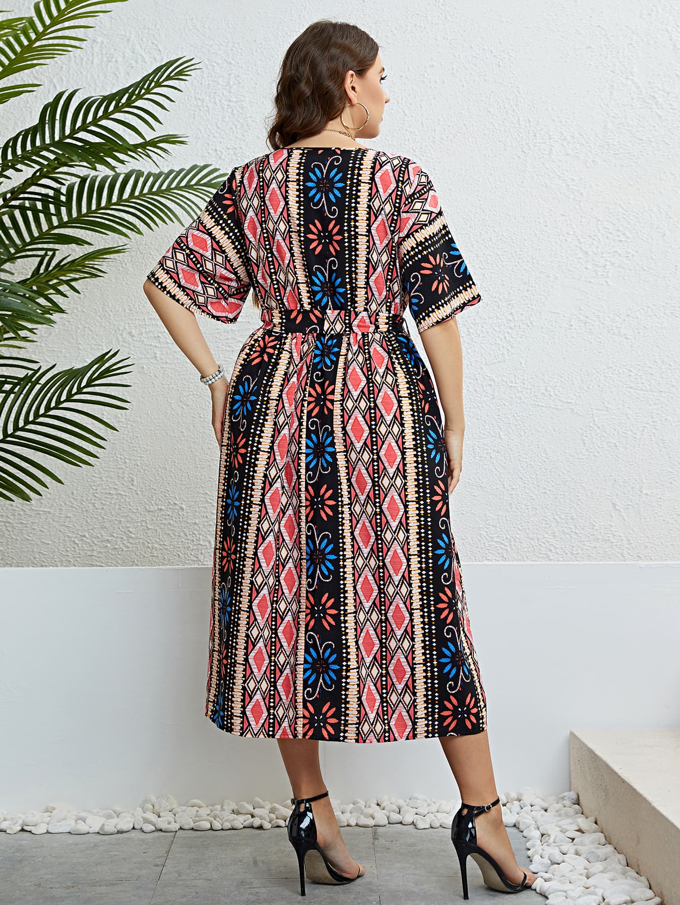 Honey Plus Size Bohemian V-Neck Tie Belt Midi Dress d1cfcaca5fb34c9fa78fd90bbd59ba4c-Max