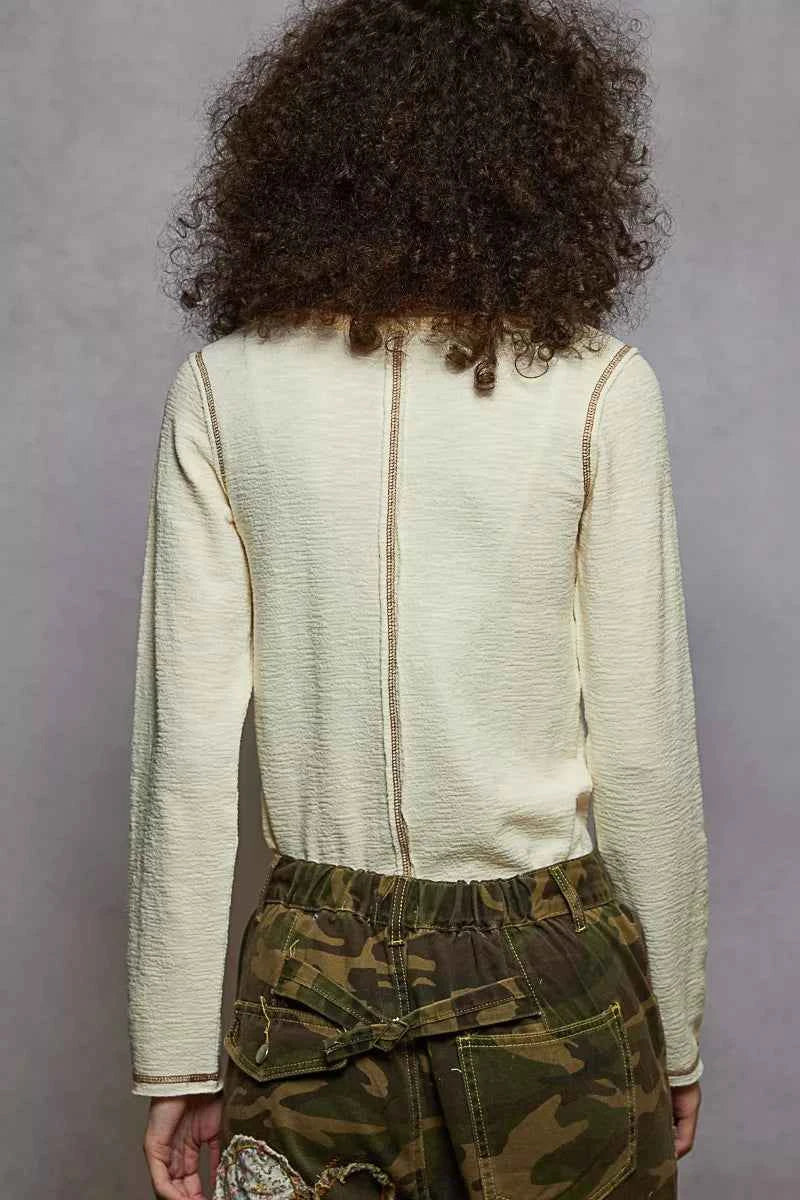 POL Round Neck Long Sleeve Contrast Stitching T-Shirt with Stud Detail d1e214dd-cda4-42b9-bcd1-0deb819a28d3-Max-Origin