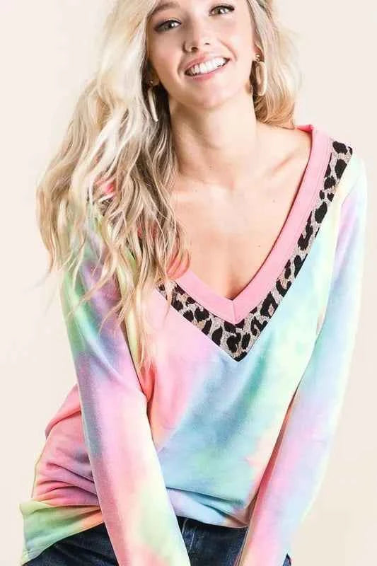 BiBi Tie Dye Terry V-Neck Top d1e5843a4ef8437c8234bfe3d5da61e0-Max-Origin