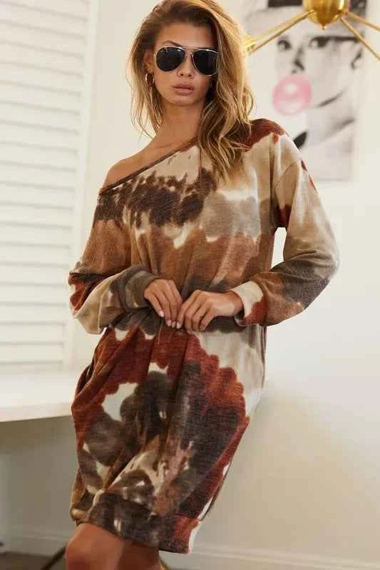 BiBi Tie Dye Print Knit Dress with Side Pocket RUST OLIVE d1e6f026778848afa62bd5bd61510cf3-Max-Origin