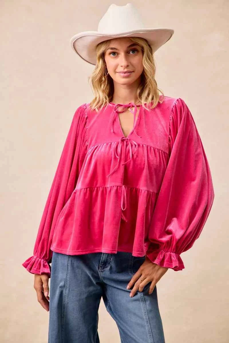 BiBi Christmas Theme Velvet Bow Tied Blouse FUCHSIA d1ea6eaecebd43d092580717f933ffd0-Max-Origin